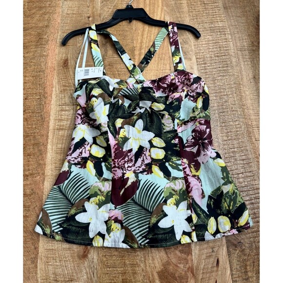 Cabi Women's A Line Smocked Tropical Tank Top Cotton Silk Blend Size 10 - Picture 1 of 12